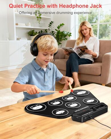 AiJoy Portable Electronic Drum Set for Kids – 7 Pads, Built-in Speaker, Rechargeable Roll-Up Drum Kit with Headphone Mode & Demo Songs – Ideal Gift for Beginners & Childre in Saudi Arabia