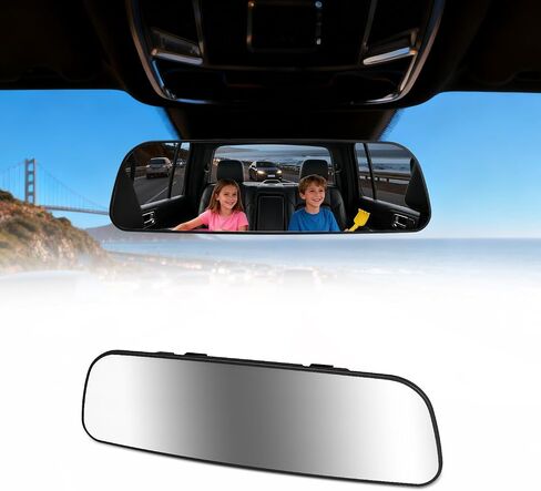 Rear View Mirror, 14 Inch Chrome Anti-glare Panoramic Rear Mirrors Universal Convex Car Interior Clip on Extra Big Wide Angle Rearview Mirror Extender to Reduce Blind Spot for Car SUV Trucks in Kuwait