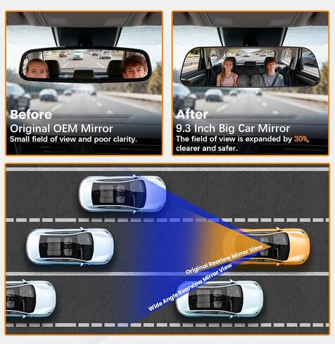 Rear View Mirror, 14 Inch Chrome Anti-glare Panoramic Rear Mirrors Universal Convex Car Interior Clip on Extra Big Wide Angle Rearview Mirror Extender to Reduce Blind Spot for Car SUV Trucks in Kuwait