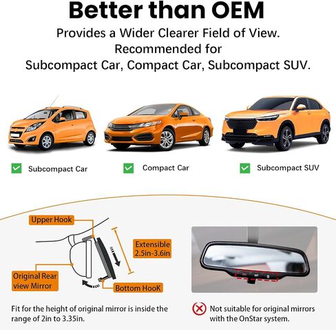Rear View Mirror, 14 Inch Chrome Anti-glare Panoramic Rear Mirrors Universal Convex Car Interior Clip on Extra Big Wide Angle Rearview Mirror Extender to Reduce Blind Spot for Car SUV Trucks in Kuwait