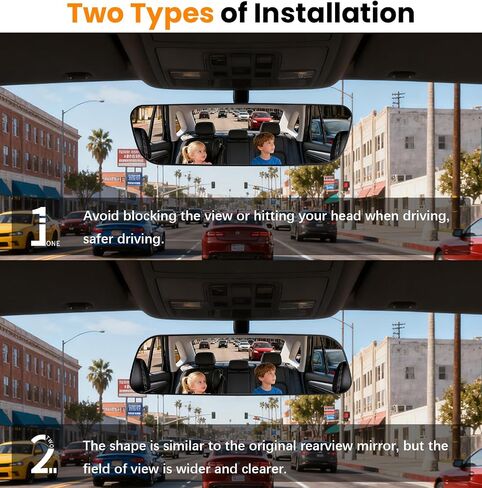 Rear View Mirror, 14 Inch Chrome Anti-glare Panoramic Rear Mirrors Universal Convex Car Interior Clip on Extra Big Wide Angle Rearview Mirror Extender to Reduce Blind Spot for Car SUV Trucks in Kuwait