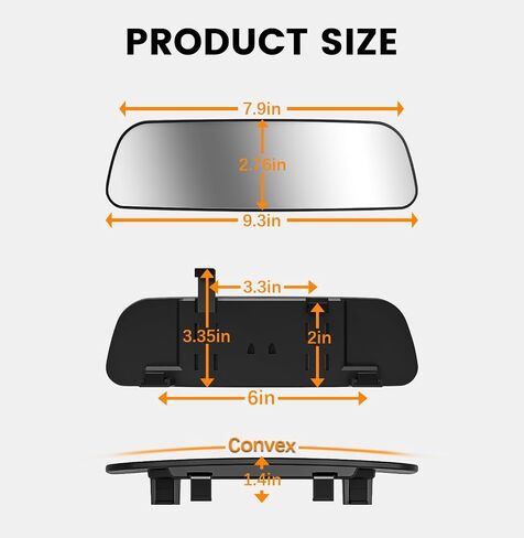 Rear View Mirror, 14 Inch Chrome Anti-glare Panoramic Rear Mirrors Universal Convex Car Interior Clip on Extra Big Wide Angle Rearview Mirror Extender to Reduce Blind Spot for Car SUV Trucks in Kuwait