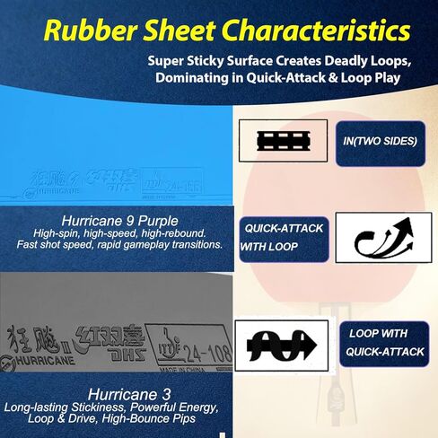 مجداف DHS Ping Pong - مضرب تنس طاولة احترافي ومتقدم مع مطاط عالي السرعة وعالي الدوران، شفرة مجمعة مسبقًا جاهزة للعب للبطولات والتدريب in Kuwait