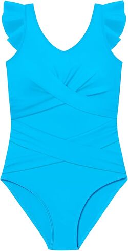 WIQI Girls Swimsuit Ruffle Adjustable Straps One Piece Bathing Suit Criss Cross Solid Color Girls' Swimwear 9-16Y in Saudi Arabia