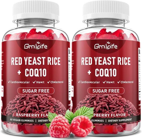 Red Yeast Rice with Coq10 Gummies, Red Yeast Rice Supplement, Sugar Free, Raspberry Flavor, 60 Count in Saudi Arabia