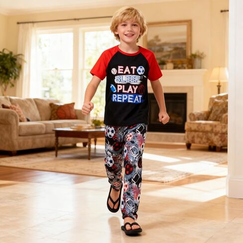 STINGENTCOKID BOYS PAJAMAS مجموعة 2 قطعة قميص قصير الأكمام سراويل أعلى مع جيوب حجم 6-12 in Saudi Arabia