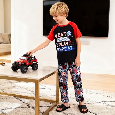 STINGENTCOKID BOYS PAJAMAS مجموعة 2 قطعة قميص قصير الأكمام سراويل أعلى مع جيوب حجم 6-12 in Saudi Arabia