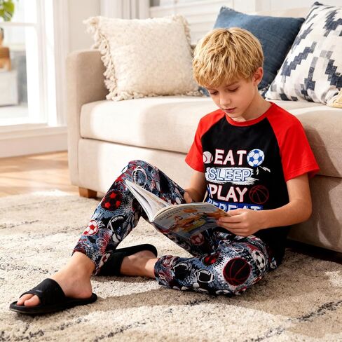 STINGENTCOKID BOYS PAJAMAS مجموعة 2 قطعة قميص قصير الأكمام سراويل أعلى مع جيوب حجم 6-12 in Saudi Arabia