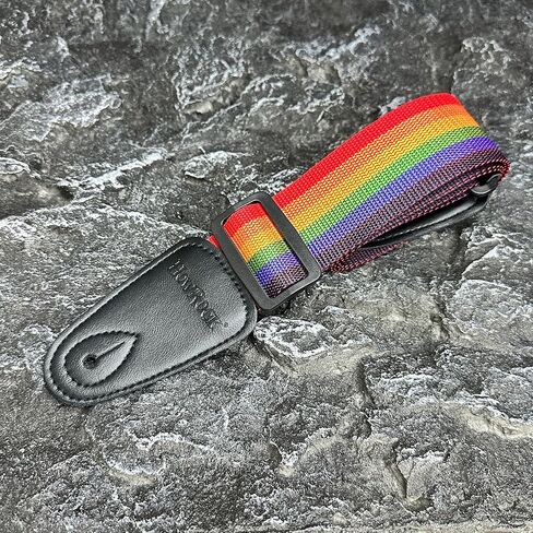 Guitar Strap for Electric Acoustic Bass Ukulele Accessories Rainbow Woven Colorful Embroidery Cotton Adjustable Classical Multi-Color Shoulder Straps Belt Leather Ends Adults Kids Guitarists in Saudi Arabia