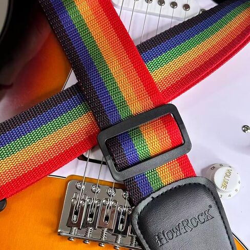 Guitar Strap for Electric Acoustic Bass Ukulele Accessories Rainbow Woven Colorful Embroidery Cotton Adjustable Classical Multi-Color Shoulder Straps Belt Leather Ends Adults Kids Guitarists in Saudi Arabia