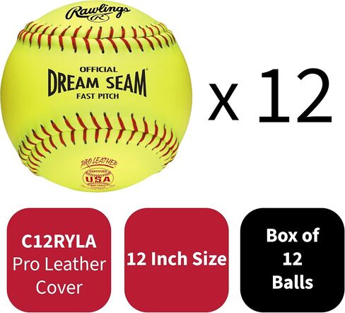 رولينغز | الكرات اللينة الرسمية من Dream Seam Fastpitch | الولايات المتحدة الأمريكية/آسا | خيارات مقاس 11 بوصة و12 بوصة | غطاء صناعي | 12 عدد in Saudi Arabia