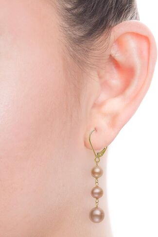 14k White Gold Cultured Freshwater Pearl Trio Dangle Drop Earrings (Multi-Black) in Kuwait