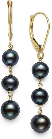 14k White Gold Cultured Freshwater Pearl Trio Dangle Drop Earrings (Multi-Black) in Saudi Arabia
