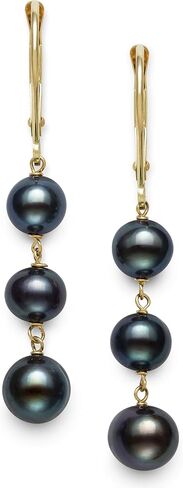 14k White Gold Cultured Freshwater Pearl Trio Dangle Drop Earrings (Multi-Black) in Saudi Arabia