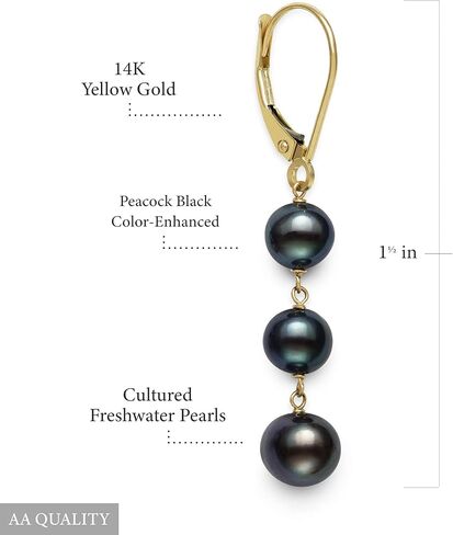 14k White Gold Cultured Freshwater Pearl Trio Dangle Drop Earrings (Multi-Black) in Saudi Arabia