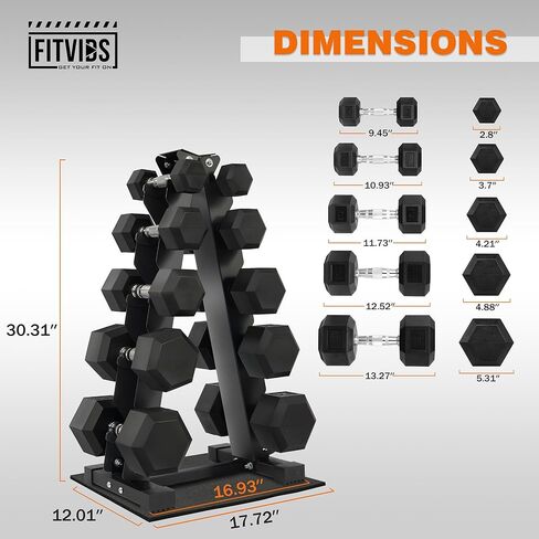 مجموعة أوزان الدمبل السداسية المطلية بالمطاط ورف التخزين من Fitvids، مجموعة 100 رطل أو مجموعة 150 رطل، أزواج 5-20 رطل أو أزواج 5-25 رطل in Saudi Arabia