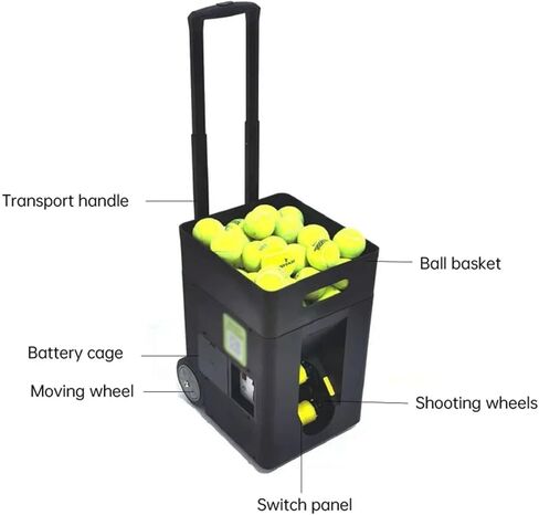 Portable Tennis Ball Machine with Adjustable Pull Rod, Dual-Mode Remote & App Control, Perfect for Solo Training, Boost Your Skills Effortlessly in Saudi Arabia