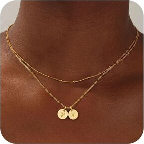Turandoss Gold Initial Necklaces for Women - Dainty 14K 14K-Gold-Plated Layered Two Letter A-Z Stack Disc Initial Necklace Trendy, Birthday Personalized Gifts for Women Teen Girls Jewelry in Kuwait