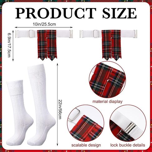 3 Pcs Men's Scottish Tartan Kilt Costume Accessory Include Kilt Hose Flashes Sporran Pouch with Chain and Black Socks for Halloween Cosplay Outfits Highland Games in Saudi Arabia
