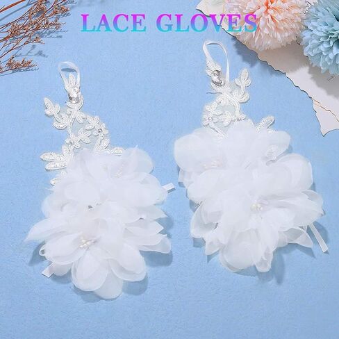 Unsutuo Flower Fingerless Gloves Lace Gloves Rhinestone Short Bridal Glove for Women and Brides in Saudi Arabia