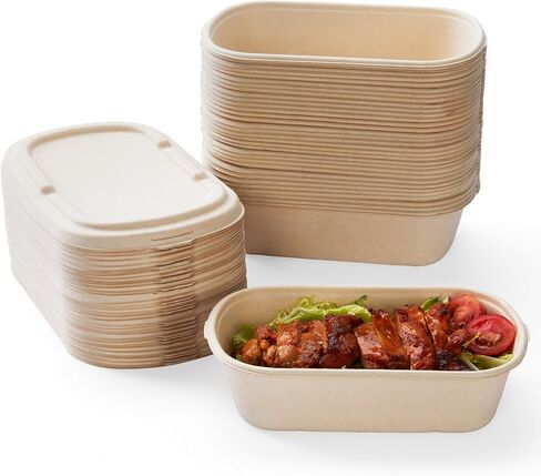 [100% Eco-Friendly] 34 oz Disposable Food Containers with Lids – Sugarcane Pulp Take Out Containers, Biodegradable Lunch Box, Compostable and Microwave Safe To-Go Boxes for Meal Prep – Pack of 50 in Saudi Arabia
