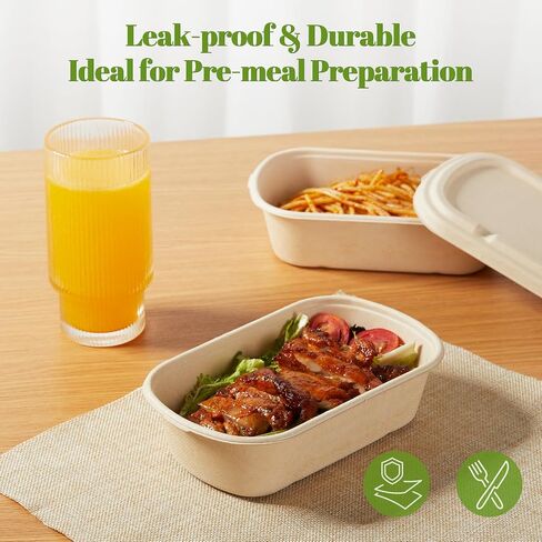 [100% Eco-Friendly] 34 oz Disposable Food Containers with Lids – Sugarcane Pulp Take Out Containers, Biodegradable Lunch Box, Compostable and Microwave Safe To-Go Boxes for Meal Prep – Pack of 50 in Saudi Arabia