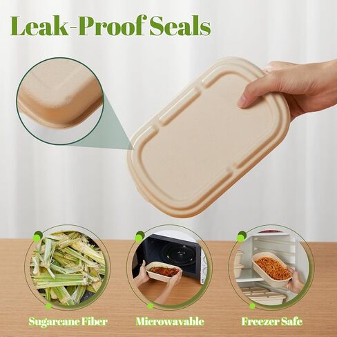 [100% Eco-Friendly] 34 oz Disposable Food Containers with Lids – Sugarcane Pulp Take Out Containers, Biodegradable Lunch Box, Compostable and Microwave Safe To-Go Boxes for Meal Prep – Pack of 50 in Saudi Arabia