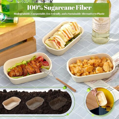 [100% Eco-Friendly] 34 oz Disposable Food Containers with Lids – Sugarcane Pulp Take Out Containers, Biodegradable Lunch Box, Compostable and Microwave Safe To-Go Boxes for Meal Prep – Pack of 50 in Saudi Arabia