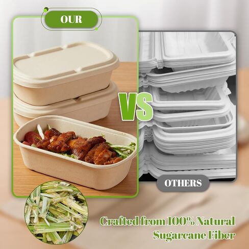 [100% Eco-Friendly] 34 oz Disposable Food Containers with Lids – Sugarcane Pulp Take Out Containers, Biodegradable Lunch Box, Compostable and Microwave Safe To-Go Boxes for Meal Prep – Pack of 50 in Saudi Arabia