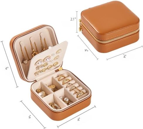 Travel Jewelry Box, PU Leather Small Jewelry Organizer for Women Girls, Portable Mini Travel Case Display Storage Holder Boxes for Stud Earrings, Rings, Necklaces (Brown) in Saudi Arabia