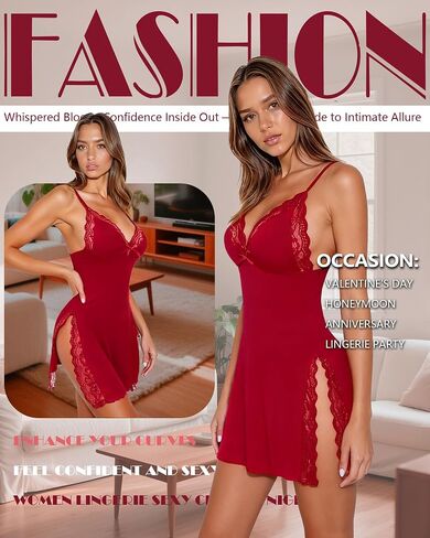 Women Sexy Lingerie Milk Silk Sleepwear V-Neck Chemise Lace Nightgown Side Slit Nightie Babydoll Sleepwear in Kuwait