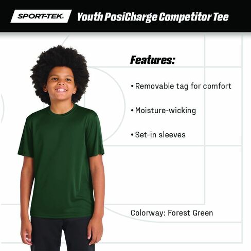 SPORT-TEK Youth PosiCharge Competitor Tee | Athletic Fit T-Shirt for Active Boys & Girls, Spring & Summer Clothing for Kids in Saudi Arabia