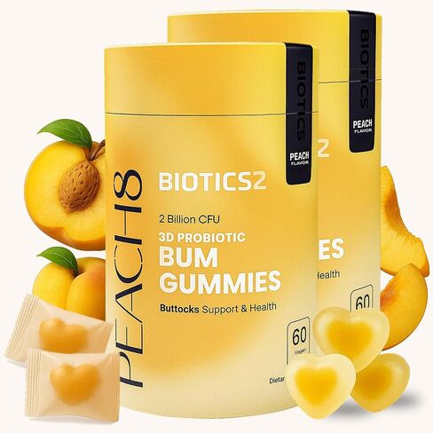Peach8 بعقب دعم النساء البروبيوتيك غنائز - 60 Sugarfree BBL Booty Vitamins C A Gummies ، 2B بروبيوتيك ، prebiotics ، 4 مكملات عشبية المنشار بالميتو ، MACA الأسود ، Motherwort للامتصاص Max Bum Max in Kuwait