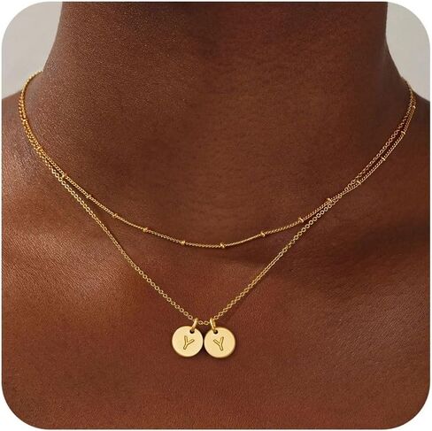 Turandoss Gold Initial Necklaces for Women - Dainty 14K 14K-Gold-Plated Layered Two Letter A-Z Stack Disc Initial Necklace Trendy, Birthday Personalized Gifts for Women Teen Girls Jewelry in Kuwait