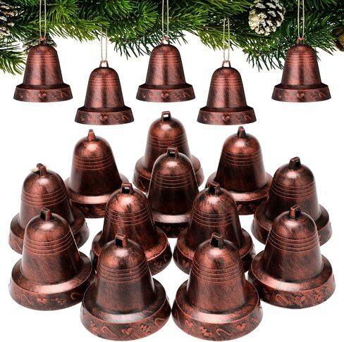 Soulchen 12 PCS Jumbo Christmas Vintage Bells Ornaments 3.4 '' 'Blastic Bells Bells Christmas Tree Ornament for Diy Crafts Decor (Brass) in Kuwait