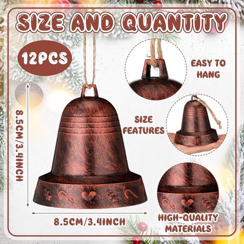 Soulchen 12 PCS Jumbo Christmas Vintage Bells Ornaments 3.4 '' 'Blastic Bells Bells Christmas Tree Ornament for Diy Crafts Decor (Brass) in Kuwait