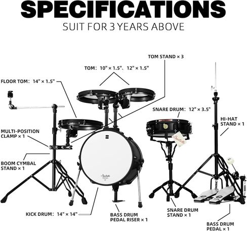 مجموعة طبول صغيرة الحجم من Jungle Pad - مجموعة طبول محمولة للسفر مكونة من 5 قطع مزودة بأجهزة خفيفة الوزن، ورنين أصيل، ورؤوس طبلة أحادية الجانب، مثالية لطبول الشوارع، والمراحل الصغيرة والتمرين in Kuwait