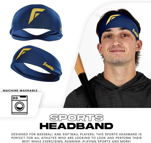 Franklin Sports Baseball + عصابة رأس الكرة اللينة - تمرين + عصابات رأس رياضية للرجال + نساء - عرق الفتل للتشغيل + التمرين - حجم واحد يناسب أكثر - الفانيليا/الذهب in Kuwait