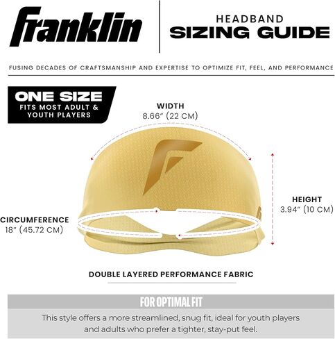 Franklin Sports Baseball + عصابة رأس الكرة اللينة - تمرين + عصابات رأس رياضية للرجال + نساء - عرق الفتل للتشغيل + التمرين - حجم واحد يناسب أكثر - الفانيليا/الذهب in Kuwait