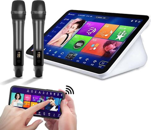 2023 New Karaoke Machine,15.6 Inch Touch Screen Phone App Control Free Cloud Download Songs All in One Karaoke System with Mic, KTV Singing Chinese Karaoke Player for Home Party,3T,White in Saudi Arabia