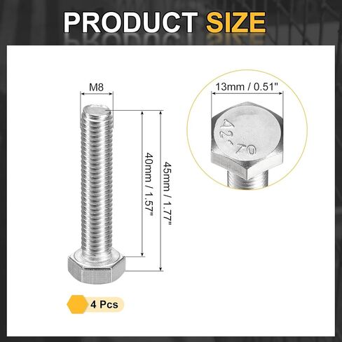 uxcell 2Pcs M8-1.25 x 20mm Left Hand Hex Head Bolt, 304 Stainless Steel Reverse Fully Threaded Fastener Screws Bolts for Machinery, Automobiles and Construction in Saudi Arabia