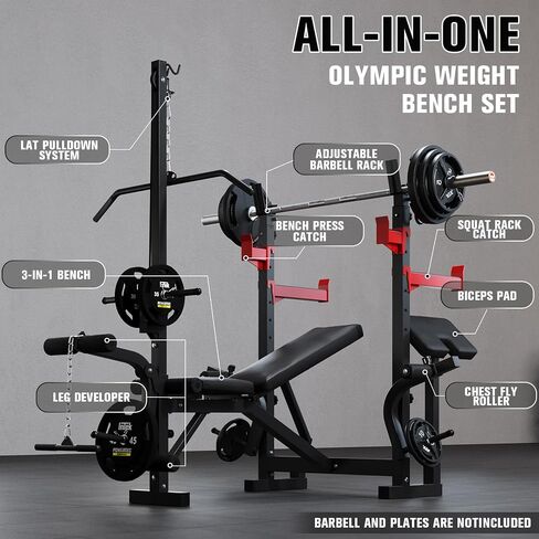 10 in 1 Olympic Weight Bench Set, 1000 LBS Heavy Duty Multi-Function Bench Press Set with with LAT Pulldown System And Decline Press, Full-Body Strength Training Equipment For Home Gym in Saudi Arabia