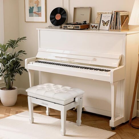 AKLOT Hydraulic Piano Bench, Keyboard Bench with Padded Cushion, Ajustbale Heavy Duty Piano Seat with High-Density Sponge, Piano Stool 23.22"X 15.75" Solid Wooden Piano Chair for Pianist（Black in Kuwait