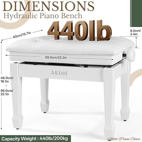 AKLOT Hydraulic Piano Bench, Keyboard Bench with Padded Cushion, Ajustbale Heavy Duty Piano Seat with High-Density Sponge, Piano Stool 23.22"X 15.75" Solid Wooden Piano Chair for Pianist（Black in Kuwait