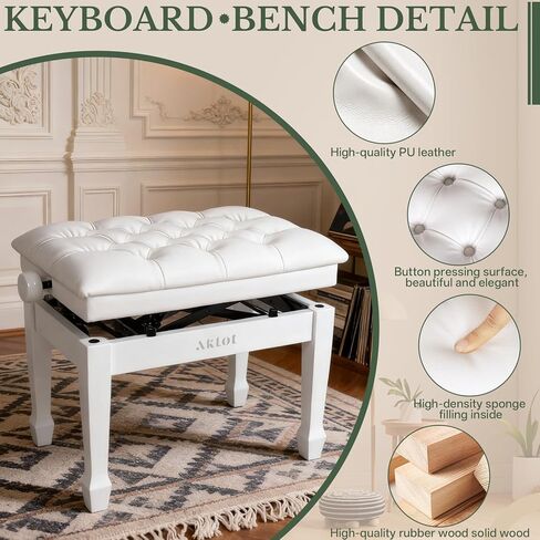 AKLOT Hydraulic Piano Bench, Keyboard Bench with Padded Cushion, Ajustbale Heavy Duty Piano Seat with High-Density Sponge, Piano Stool 23.22"X 15.75" Solid Wooden Piano Chair for Pianist（Black in Kuwait