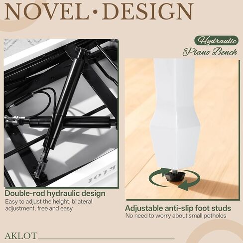 AKLOT Hydraulic Piano Bench, Keyboard Bench with Padded Cushion, Ajustbale Heavy Duty Piano Seat with High-Density Sponge, Piano Stool 23.22"X 15.75" Solid Wooden Piano Chair for Pianist（Black in Kuwait