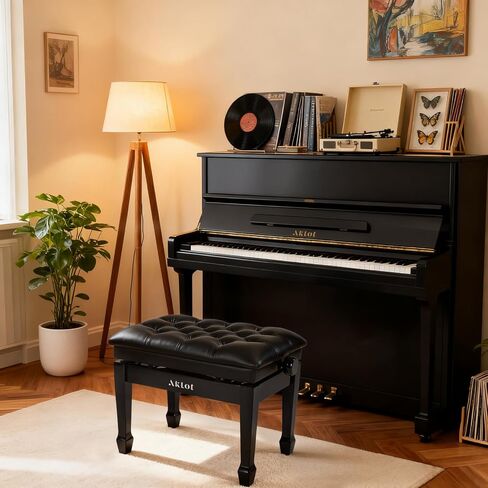 AKLOT Hydraulic Piano Bench, Keyboard Bench with Padded Cushion, Ajustbale Heavy Duty Piano Seat with High-Density Sponge, Piano Stool 23.22"X 15.75" Solid Wooden Piano Chair for Pianist（Black in Saudi Arabia