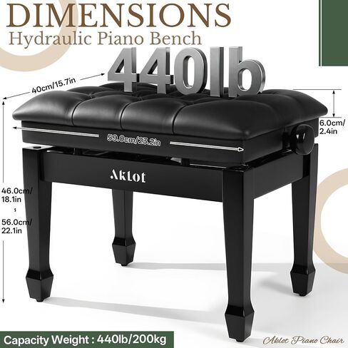 AKLOT Hydraulic Piano Bench, Keyboard Bench with Padded Cushion, Ajustbale Heavy Duty Piano Seat with High-Density Sponge, Piano Stool 23.22"X 15.75" Solid Wooden Piano Chair for Pianist（Black in Saudi Arabia