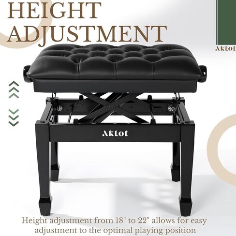 AKLOT Hydraulic Piano Bench, Keyboard Bench with Padded Cushion, Ajustbale Heavy Duty Piano Seat with High-Density Sponge, Piano Stool 23.22"X 15.75" Solid Wooden Piano Chair for Pianist（Black in Saudi Arabia
