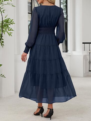 anrabess womens floral long sleeve maxi dress v chiffon chiffon flowy boho a-line 2025 fall wedding guest party dresses in Saudi Arabia